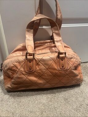 CHANEL Vintage Cloudy Bundle Bowler Lambskin Leather Bag in Orange